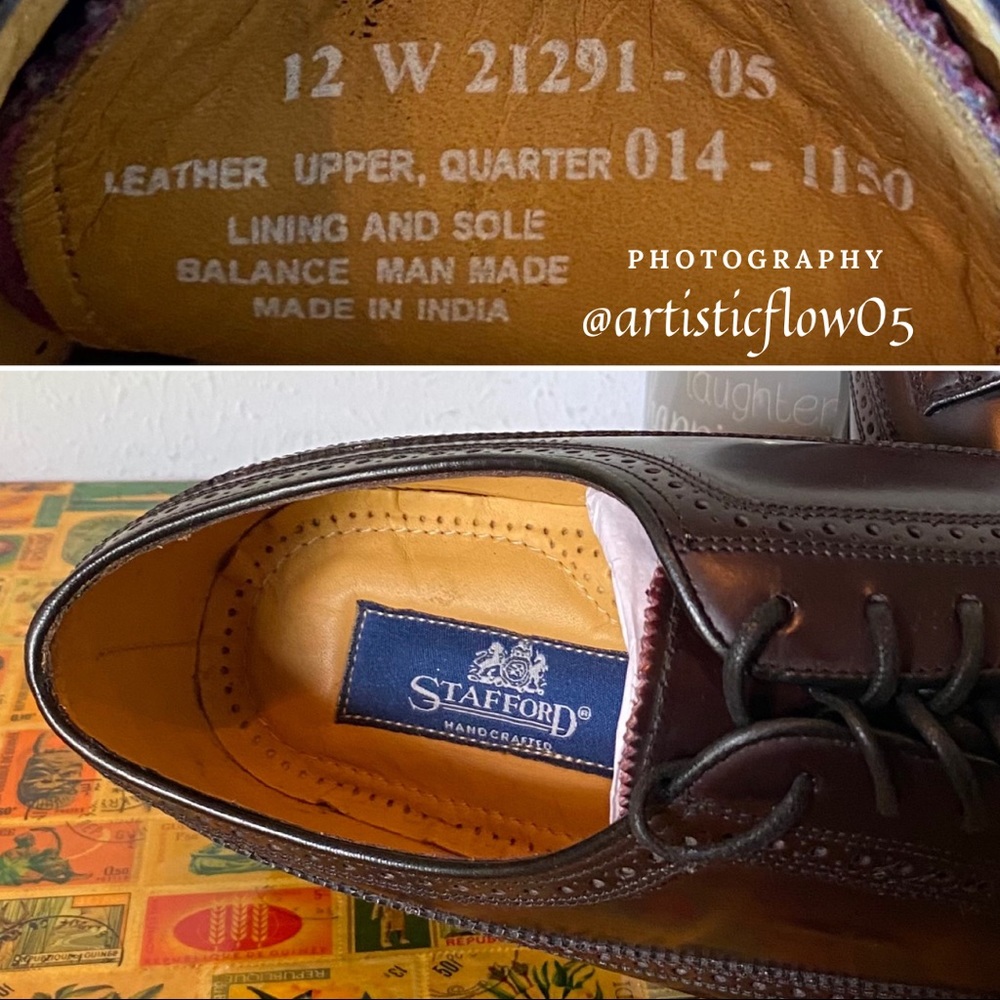 NEW! Stafford Mens Wingtip Oxford Leather Shoes - Picture 6 of 8